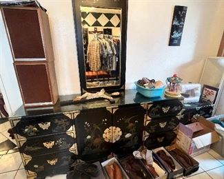 Vintage oriental black lacquer furniture