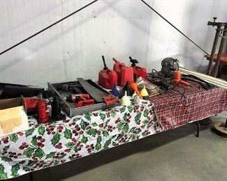 Hand tools, power tools, hedge trimmers, bottle jacks, gas cans and miscellaneous