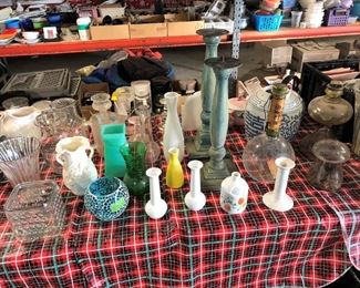 Vases, candlesticks and other glassware