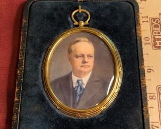 Blond Man With Blue Tie Antique Portrait Miniature