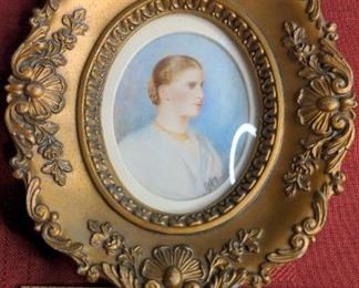 Blond Woman In Profile Antique Portrait Miniature