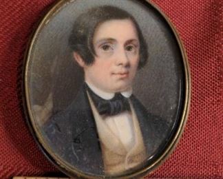 Dark Haired Man With Black Tie Antique Portrait Miniature