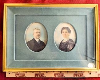 Elegant Man And Woman Framed Antique Portrait Miniatures