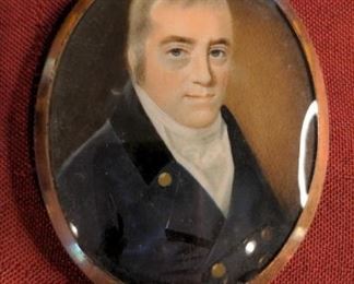 Gentleman In Blue Coat Antique Portrait Miniature With Hair Art