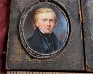 Handsome Blond Man Antique Portrait Miniature