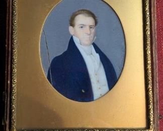 Man In Blue Coat Antique Portrait Miniature