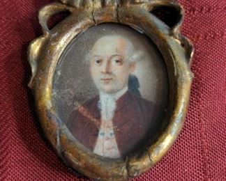 Man In Dark Red Coat Antique Portrait Miniature