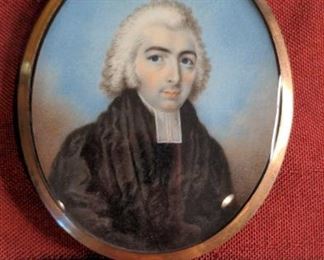Man In Judges Robes Antique Portrait Miniature With Hair Art