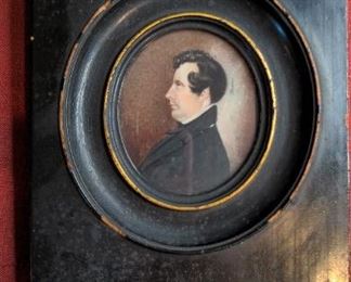 Man In Profile Antique Portrait Miniature In Rectangular Frame