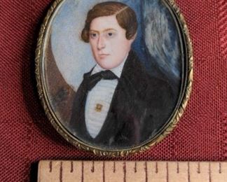 Man With Auburn Hair Antique Portrait Miniature With Lock Of Hair
