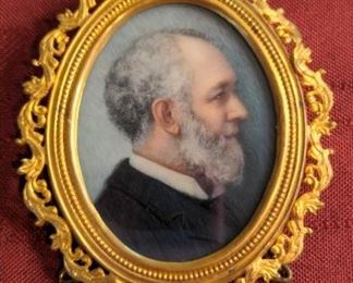 Man With Beard In Profile Antique Portrait Miniature