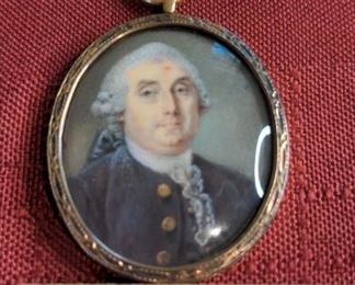 Man With Gray Coat And Powdered Wig Antique Portrait Miniature