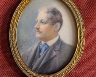 Man With Mustache In Profile Antique Portrait Miniature