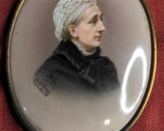 MerkelHeine Enamel On Porcelain 1884 Antique Portrait Miniature