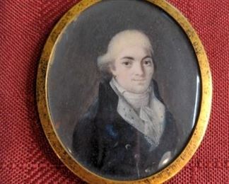 Man With Powdered Wig Antique Portrait Miniature