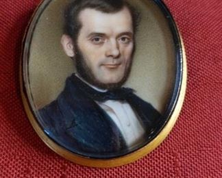 Smiling Man 1847 Antique American Portrait Miniature Brooch