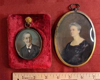 Stately Older Man And Woman Antique Portrait Miniatures
