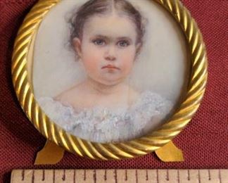 Sweet Baby In White Dress Antique Portrait Miniature