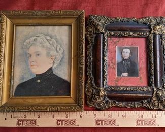 Two Antique Portraits Miniature And Watercolor