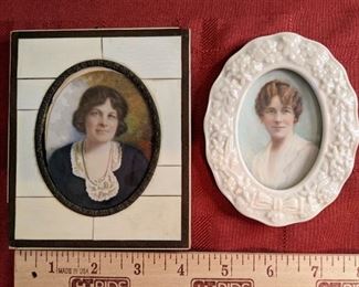 Two Lovely Ladies Antique Portrait Miniatures