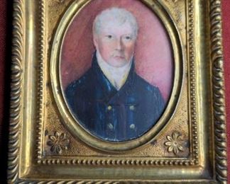 White Haired Man In Double Breasted Coat Antique Portrait Miniature