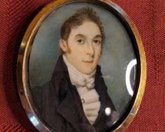 Young Man Antique Portrait Miniature With Woven Hair Art