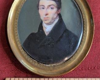 Young Man With Raised Eyebrow Antique Portrait Miniature