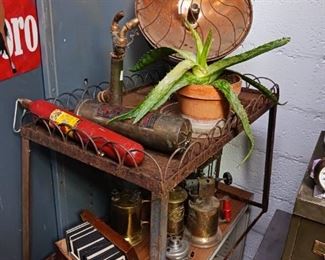Antique brass room heater and lanterns brass lanterns