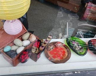 Glass and enamel ashtrays