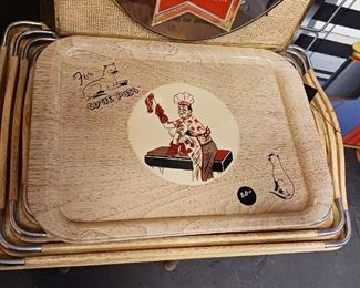 Retro set of barbecue tin serving trays.