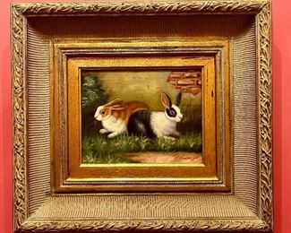 Oil on Board, Bunnies by C. Swanson