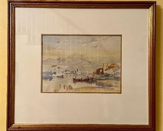 "Ruins on an Alpine Lake & Cloud Study" Watercolor by Truman Seymour