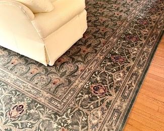 Vintage Wool Rug (sage, ivory, pink) - approx. 12' x 17'