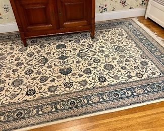 Wool Rug (blue, cream) - approx. 6' x 9'5"
