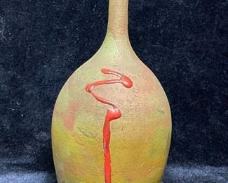 One Of A Kind Pottery Vase With Red Accent