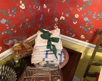 Hand embroidered and lace linen napkins.