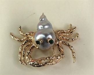  Pearl and Diamond Crab 14k Pendant