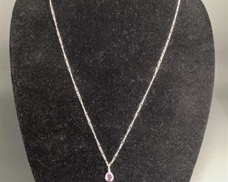 Amethyst and Diamond Silver Necklace