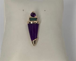 Amethyst and Emerald Tourmaline 14k Pendant
