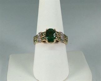 Green Spinel, Quartz, and Diamond 14k Ring