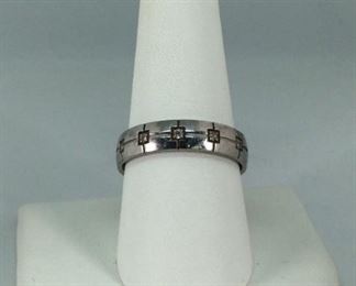 Stainless Steel Band with white stones