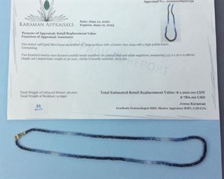 Natural Blue and White Sapphire Rondelle Beaded Necklace