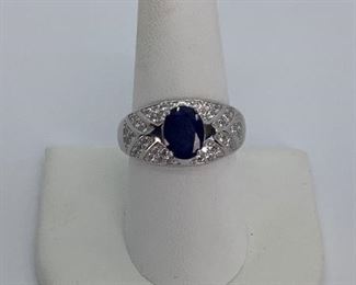 Sapphire and CZ Silver Ring