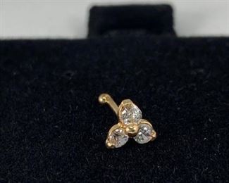 14k Gold CZ Nose Pin