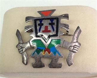 Turquoise and Coral Sterling Pin-Native American