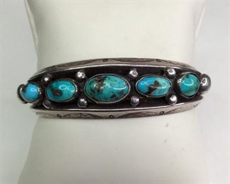 Native American, Turquoise Silver Bangle Bracelet