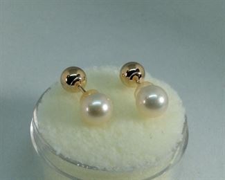 Freshwater Pearl and Gold Earrings-Reversible