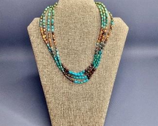Turquoise and Agate Beaded Necklace
