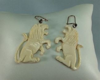 Resin Carved Lion Earrings