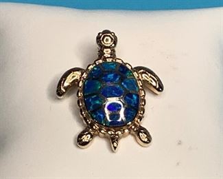 Opal 14k Gold Turtle Pendant